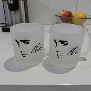 VTG Elvis Presley Frosted Glass Mug Set OF 2 King of Rock and Roll Collectible